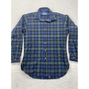 Vintage Pendleton Shirt Mens Medium Green Plaid Wool Flannel Blue Button‎ Up USA